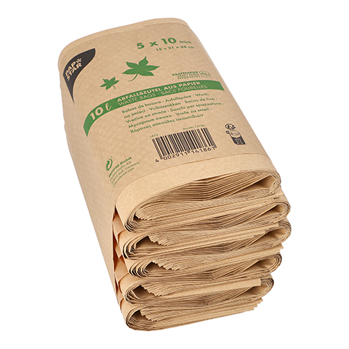 Abfallbeutel Papier, recycled 10 l 35 cm x 21 cm x 15 cm braun
