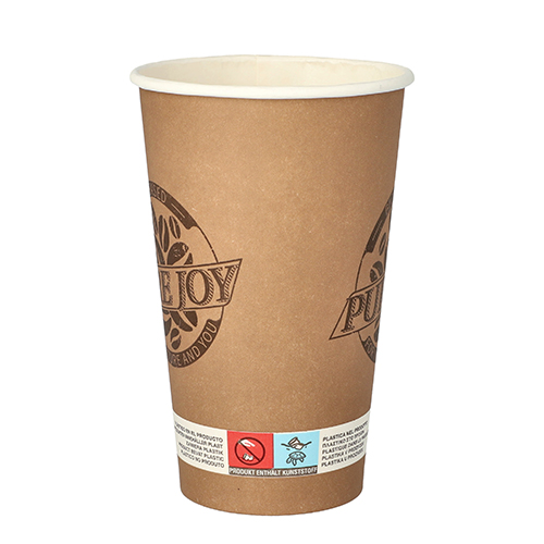 Trinkbecher, Pappe 0,4 l Ø 9 cm · 13,9 cm braun "Pure Joy"