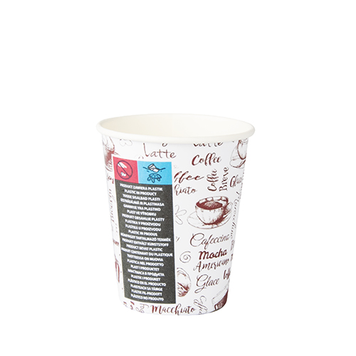 Trinkbecher, Pappe "To Go" rund 250 ml Ø 8 cm · 9,2 cm weiss "Coffee" 8oz