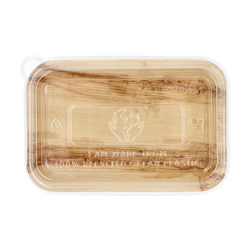 Schalen, Palmblatt eckig 400 ml 5 cm x 14 cm x 20 cm mit rPET Deckel "Kombipack"