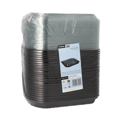 Sushi-Schalen PET rechteckig 21 cm x 18 cm x 4,3 cm schwarz mit transparentem Deckel