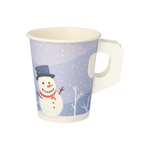 Trinkbecher mit Henkel, Pappe 0,2 l Ø 8 cm · 9,3 cm "Snowman"