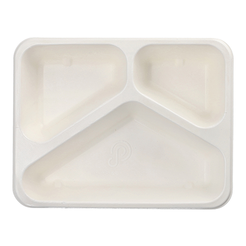 Siegelschalen Zuckerrohr 3-geteilt 1000 ml 4,9 cm x 22,7 cm x 17,8 cm weiss