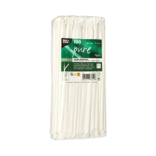 Trinkhalme, flexibel, Papier "pure" Ø 6 mm · 20 cm weiss einzeln gehüllt