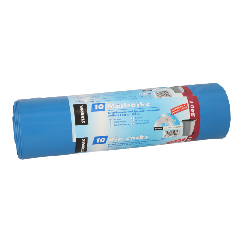 Müllsäcke, LDPE 240 l 100 cm x 125 cm blau hochbelastbar und besonders reißfest, 70 my