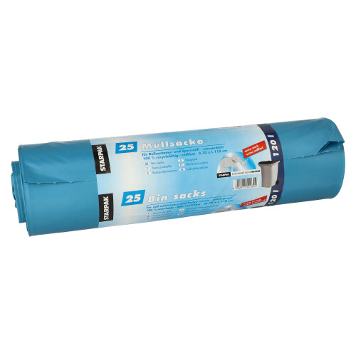 Müllsäcke, LDPE 120 l 110 cm x 70 cm blau extra stark und extra reißfest, 60 my