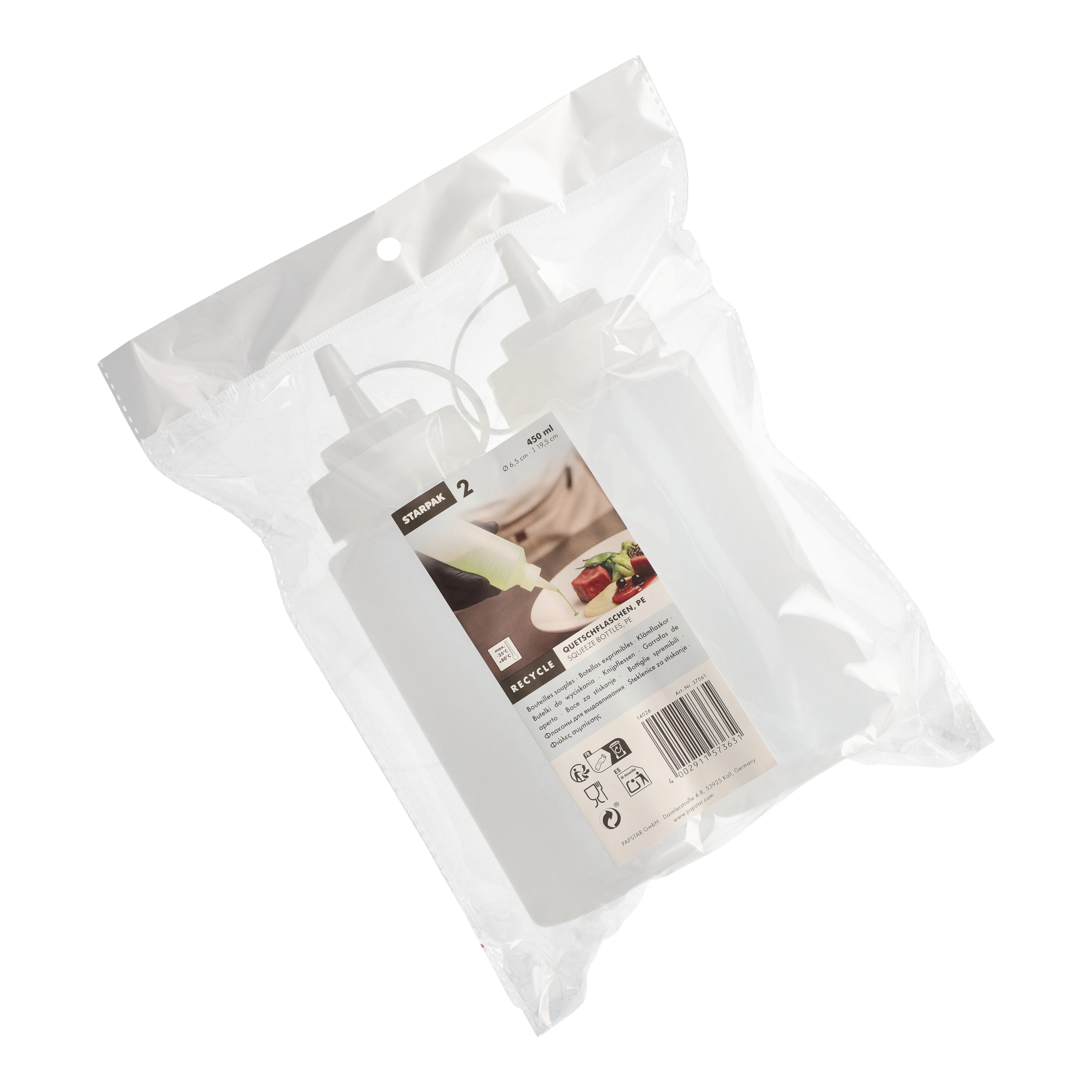 Quetschflaschen LDPE (virgin) 450 ml Ø 6,5 cm · 19,5 cm transparent