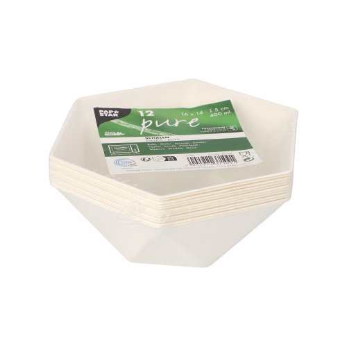 Schalen Zuckerrohr "pure" 6-eckig 400 ml 5 cm x 16 cm x 14 cm weiss "Diamond"