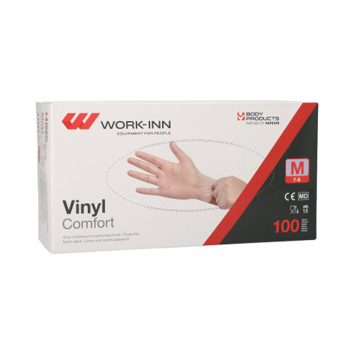 "WORK-INN/PS" Handschuhe, Vinyl puderfrei "Comfort" transparent Größe: M