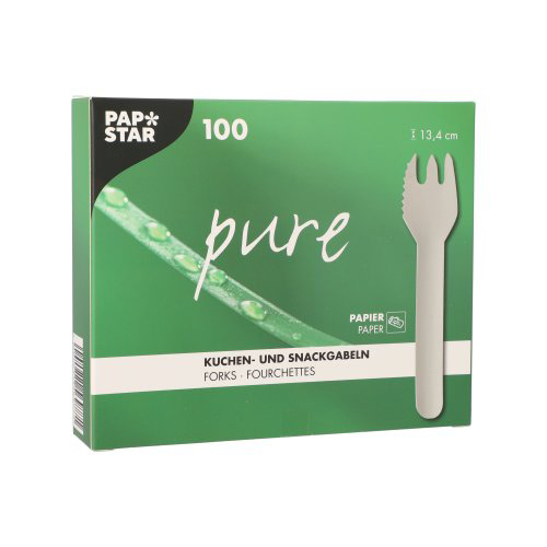 Kuchen- und Snackgabeln, Papier "pure" 12,7 cm weiss mit einseitig gezacktem Rand