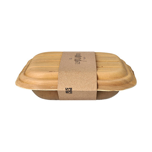 Trays, Palmblatt "pure" eckig 500 ml 6,5 cm x 20 cm x 20 cm mit Deckel und Banderole