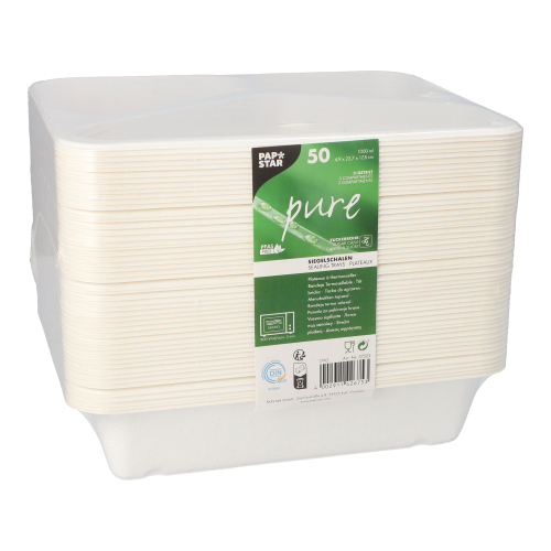 Siegelschalen Zuckerrohr 3-geteilt 1000 ml 4,9 cm x 22,7 cm x 17,8 cm weiss