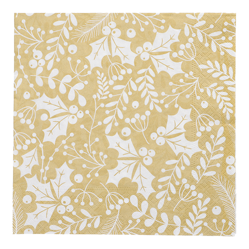 Servietten, 3-lagig 1/4-Falz 40 cm x 40 cm gold "Houx et Gui"