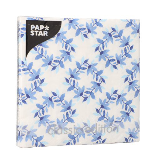 Servietten, 3-lagig 1/4-Falz 33 cm x 33 cm "Blue Wreaths"