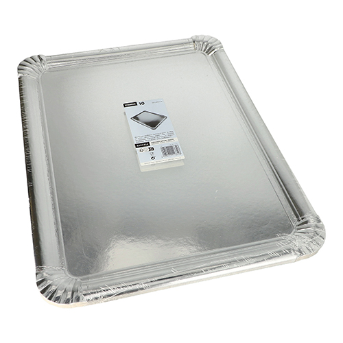 Servierplatten, Pappe, PET-beschichtet eckig 34 cm x 45,5 cm silber