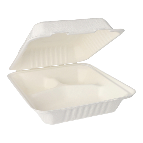 Menüboxen, Zuckerrohr "pure" 3-geteilt 7,7 cm x 20 cm x 22 cm weiss