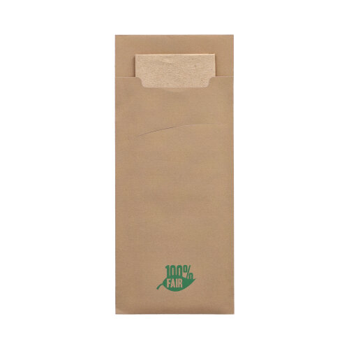 Bestecktaschen 20 cm x 8,5 cm braun "100% Fair" inkl. naturfarbener Recycling-Serviette