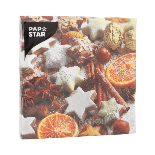 Servietten, 3-lagig 1/4-Falz 33 cm x 33 cm "Cinnamon Stars"