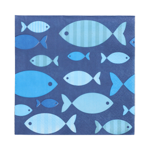 Servietten, 3-lagig 1/4-Falz 33 cm x 33 cm "Blue Fish"