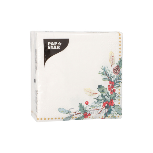 Servietten, 3-lagig 1/4-Falz 25 cm x 25 cm "Mistletoe and Pinecone"