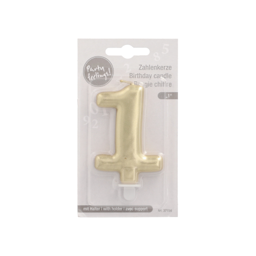 Zahlenkerze mit Halter 7 cm gold "1"