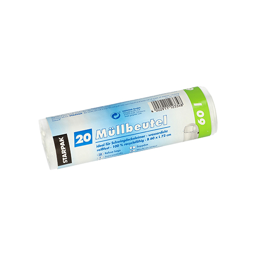 Müllbeutel, HDPE 60 l 72 cm x 60 cm transparent 10 my