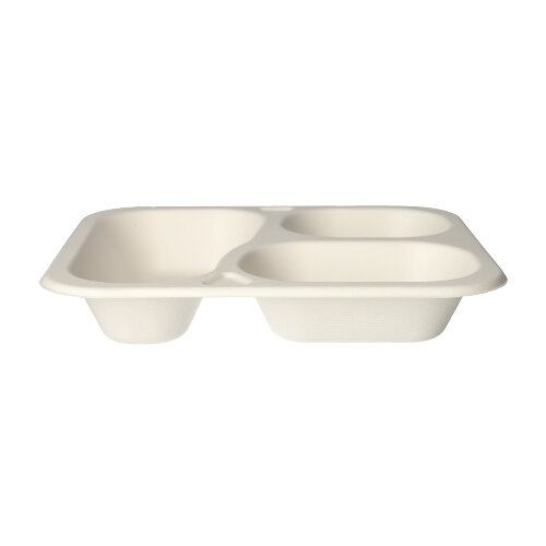 Siegelschalen Zuckerrohr 3-geteilt 925 ml 4,2 cm x 21,2 cm x 25 cm weiss
