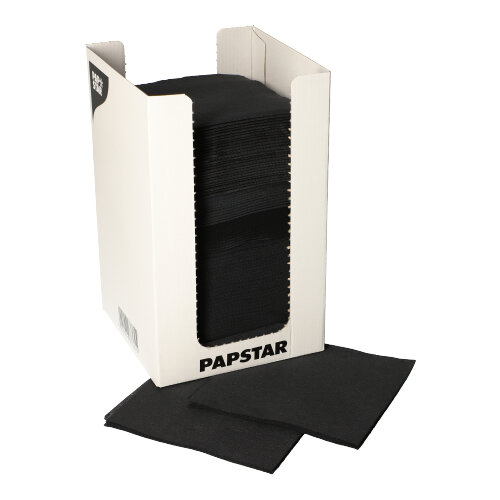 Servietten, 2-lagig "PUNTO" 1/4-Falz 20 cm x 20 cm schwarz in Spenderbox
