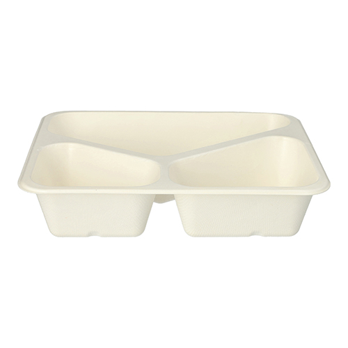 Siegelschalen Zuckerrohr 3-geteilt 1000 ml 4,9 cm x 22,7 cm x 17,8 cm weiss