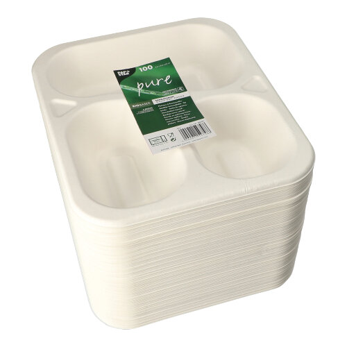 Siegelschalen Zuckerrohr 3-geteilt 925 ml 4,2 cm x 21,2 cm x 25 cm weiss