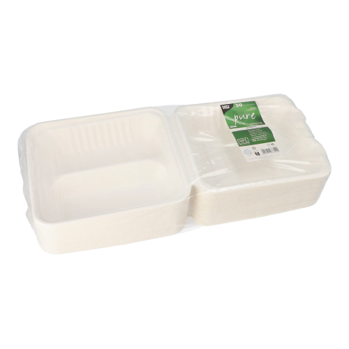 Menüboxen, Zuckerrohr "pure" 2-geteilt 7,7 cm x 20 cm x 22 cm weiss