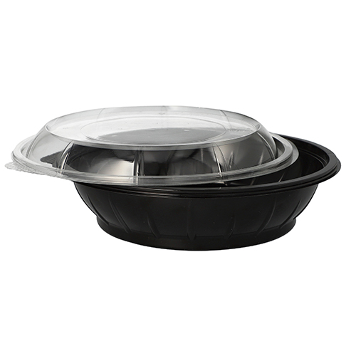 Salatschalen, PET 1000 ml Ø 21,8 cm · 6 cm schwarz "Snap It" mit Deckel R-PET glasklar