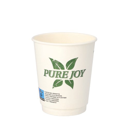 Trinkbecher, Pappe 0,2 l Ø 8 cm · 9 cm weiss "Pure Joy" doppelwandig