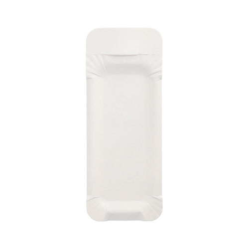 Teller, Pappe "pure" eckig 8 cm x 21 cm weiss mit Anfasser