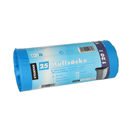 Müllsäcke, HDPE 120 l 110 cm x 70 cm blau 20 my