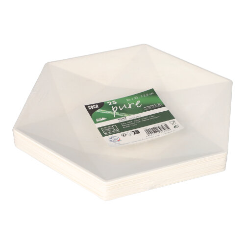 Teller Zuckerrohr "pure" 6-eckig 2,5 cm x 26 cm x 23 cm weiss "Diamond"