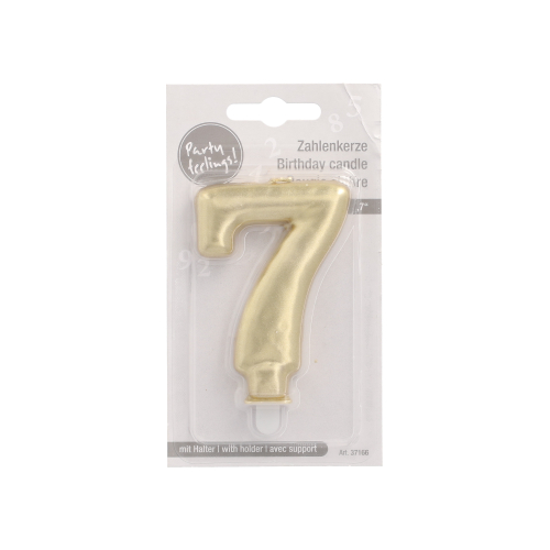 Zahlenkerze mit Halter 7 cm gold "7"