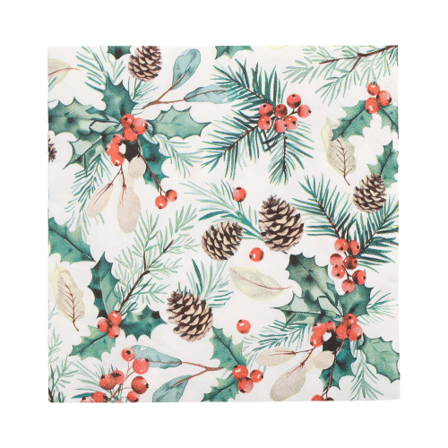 Servietten, 3-lagig 1/4-Falz 33 cm x 33 cm "Mistletoe and Pinecone"