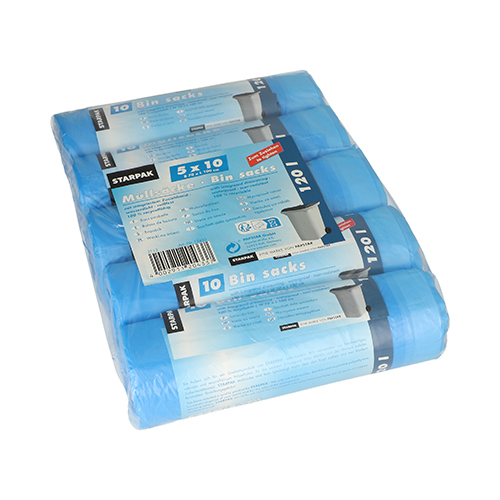 Müllsäcke mit Zugband, HDPE 120 l 100 cm x 70 cm blau 24 my