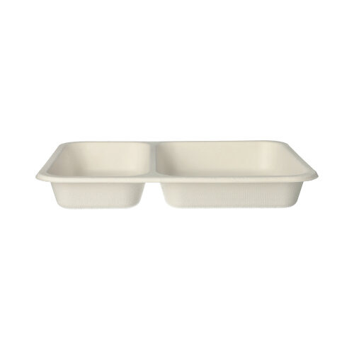 Siegelschalen Zuckerrohr 2-geteilt 850 ml 3 cm x 17,5 cm x 22,5 cm weiss