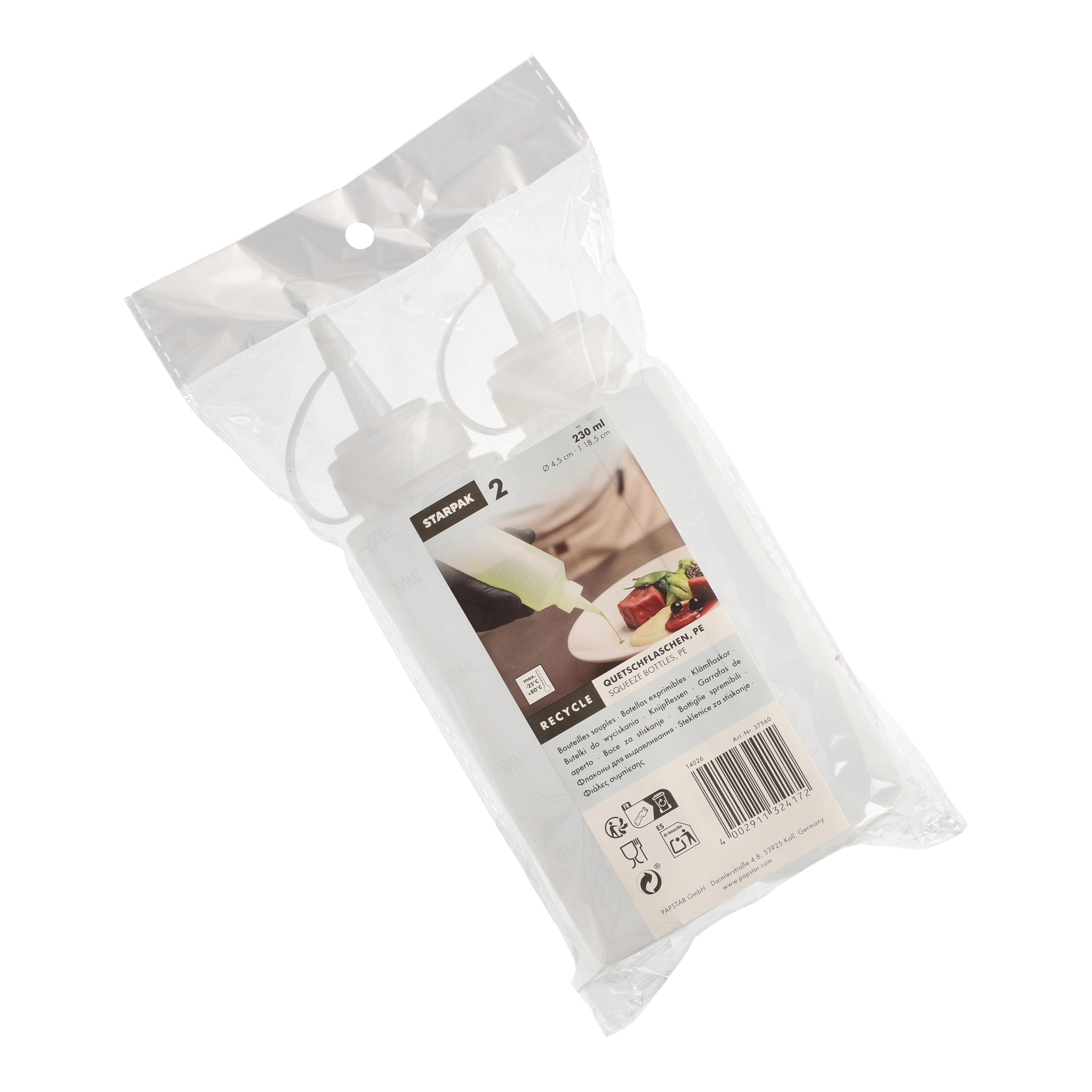 Quetschflaschen LDPE (virgin) 230 ml Ø 4,5 cm · 18,5 cm transparent