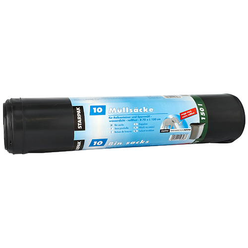 Müllsäcke, LDPE 150 l 150 cm x 70 cm schwarz extra stark und extra reißfest, 90 my