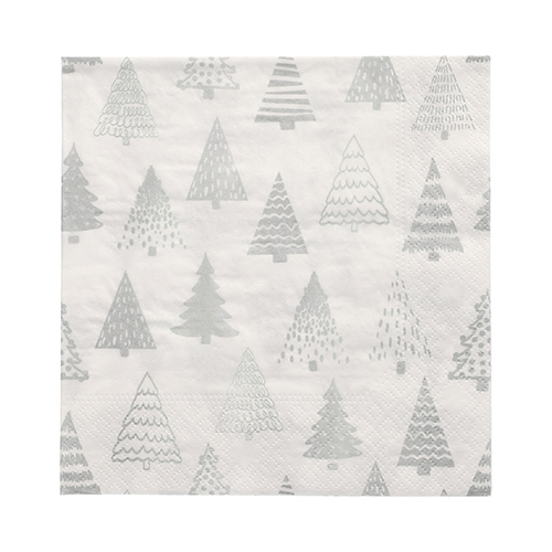 Servietten, 3-lagig 1/4-Falz 33 cm x 33 cm silber "Pine Forest"