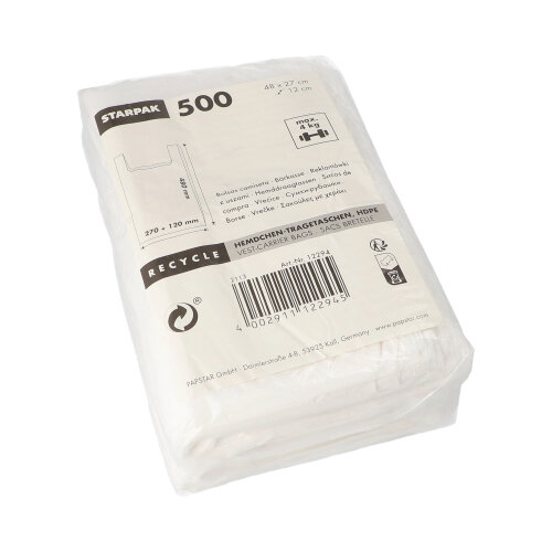 Hemdchen-Tragetaschen, HDPE 48 cm x 27 cm x 12 cm weiss