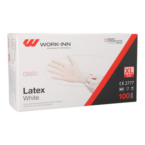 "WORK-INN" Handschuhe, Latex gepudert "White" weiss - natur Größe: XL