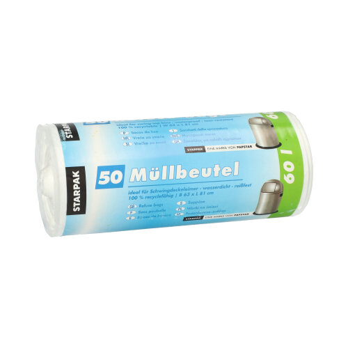 Müllbeutel, HDPE 60 l 81 cm x 63 cm weiss 9 my
