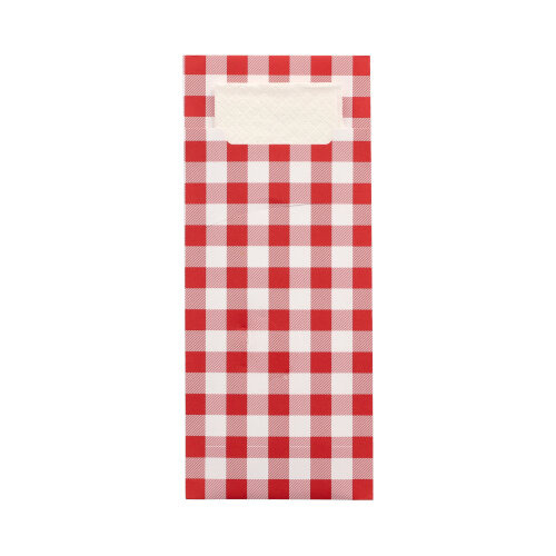 Bestecktaschen 20 cm x 8,5 cm rot "Vichy Karo" inkl. weißer Serviette
