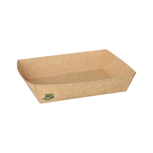 Snacktrays, Pappe "pure" 4 cm x 11 cm x 16 cm braun "100% Fair" extra groß
