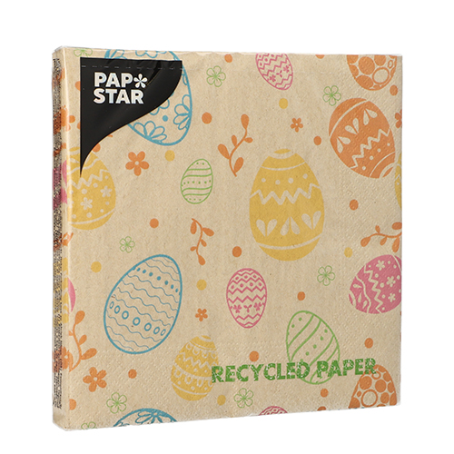 Servietten, 3-lagig 1/4-Falz 33 cm x 33 cm natur "Eggs" aus recyceltem Papier