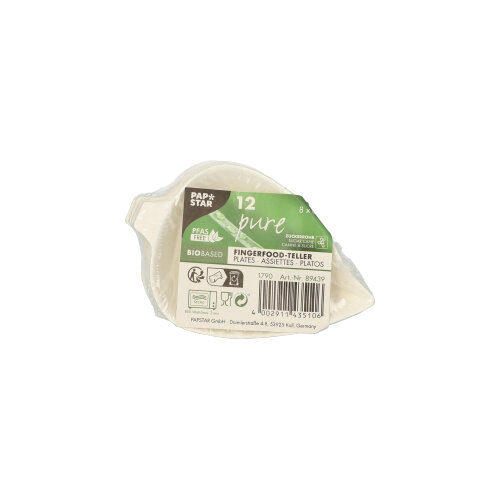 Fingerfood - Teller, Zuckerrohr "pure" 1,2 cm x 6 cm x 8 cm weiss "Leaf"